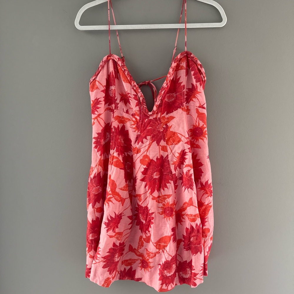 Free People Pink and Red Floral Mini Dress